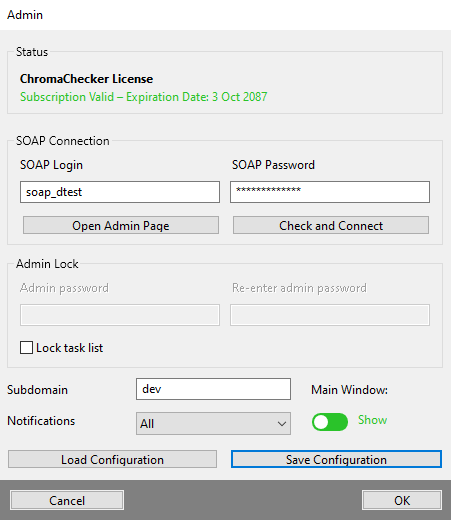 CC Uploader Admin window with the Save Configuration button